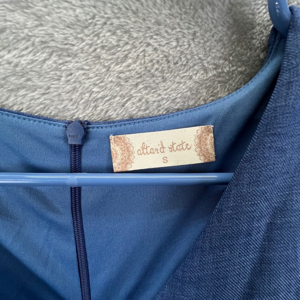 Altar'd State Blue Textured Fit & Flare Mini Dress S Cottagecore Skater Coastal - Picture 5 of 10